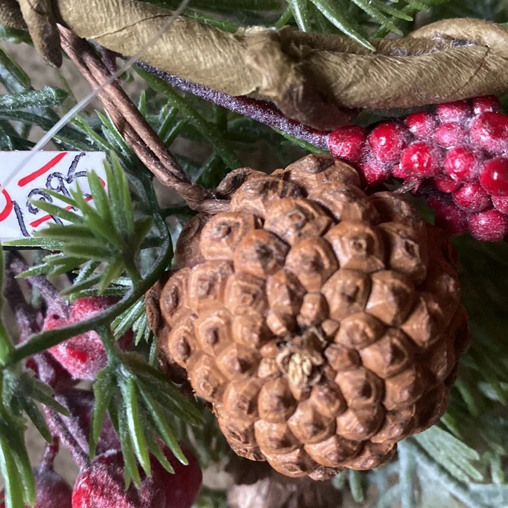 Wreath with Red Berries, Pinecones, White Mini Bells